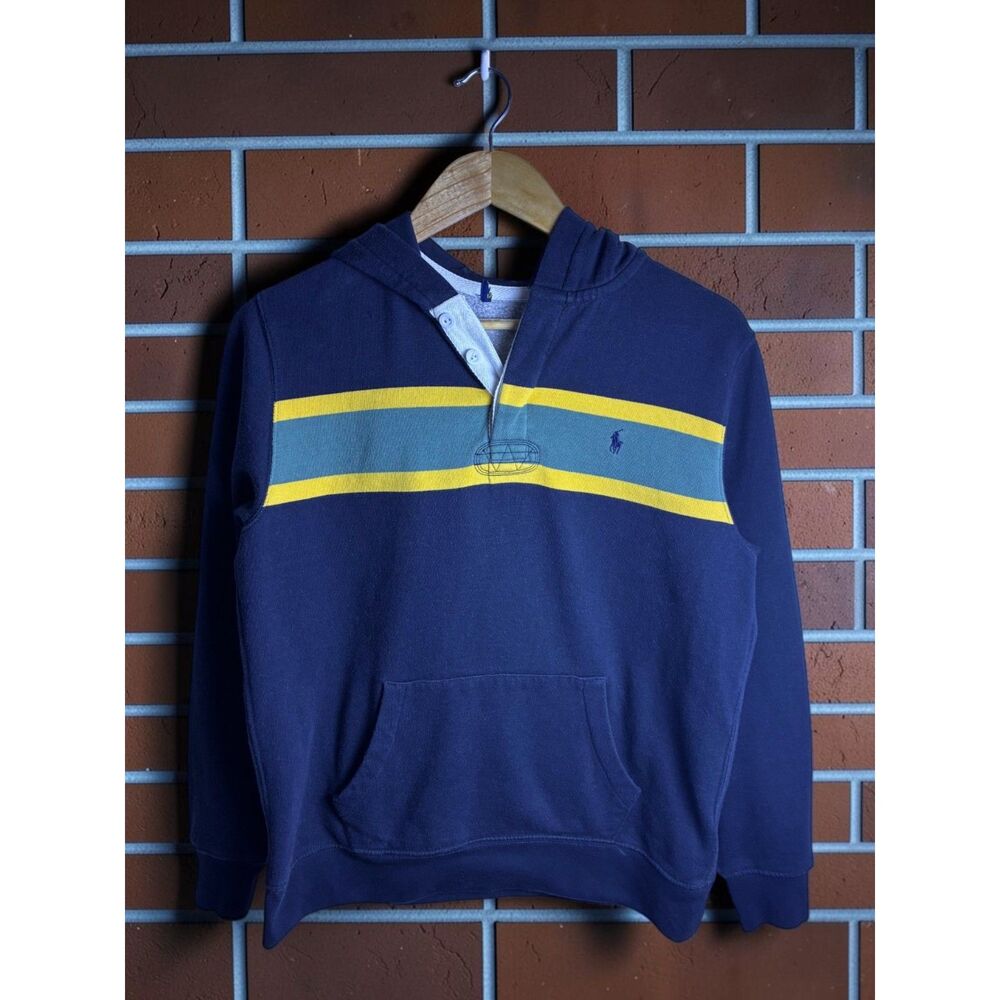 Polo Ralph Lauren Striped Pullover Hoodie Estimated Men's Medium Navy